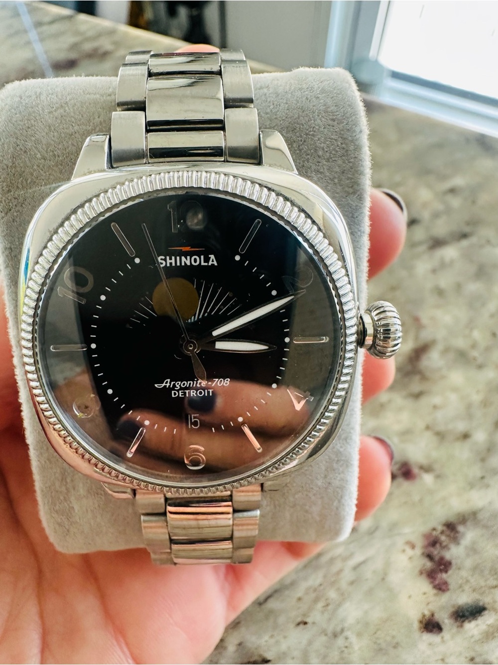 Shinola Stainless Steel Watch with Black Dial and Silver Bracelet